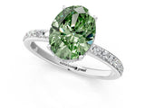 White gold Fancy Green Oval Cut Diamond Solitaire Ring with Pavé Band and Hidden Halo_31
