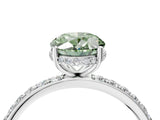 White gold Fancy Green Oval Cut Diamond Solitaire Ring with Pavé Band and Hidden Halo_34