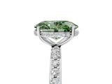 White gold Fancy Green Oval Cut Diamond Solitaire Ring with Pavé Band and Hidden Halo_36