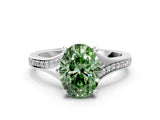 White gold Fancy Green Oval Cut Diamond Solitaire Ring with Pavé Band and Prong Setting_12