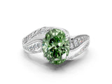 White gold Fancy Green Oval Cut Diamond Solitaire Ring with Prong Setting and Twisted Pavé Band_12