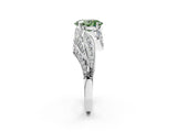 White gold Fancy Green Oval Cut Diamond Solitaire Ring with Prong Setting and Twisted Pavé Band_14