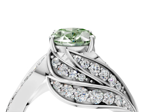 White gold Fancy Green Oval Cut Diamond Solitaire Ring with Prong Setting and Twisted Pavé Band_16