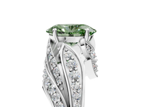 White gold Fancy Green Oval Cut Diamond Solitaire Ring with Prong Setting and Twisted Pavé Band_17