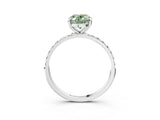 White gold Fancy Green Oval Cut Diamond Solitaire Ring with Round  Pavé Band and Prong Setting_143