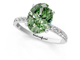 White gold Fancy Green Oval Cut Diamond Solitaire Ring with Round  Pavé Band and Prong Setting_150