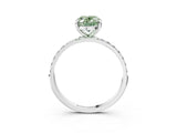 White gold Fancy Green Oval Cut Diamond Solitaire Ring with Round  Pavé Band and Prong Setting_152