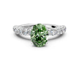 White gold Fancy Green Oval Cut Diamond Solitaire Ring with Shared Prong Pavé Band and Four-Prong Setting_69