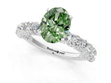 White gold Fancy Green Oval Cut Diamond Solitaire Ring with Shared Prong Pavé Band and Four-Prong Setting_71