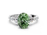White gold Fancy Green Oval Cut Diamond Solitaire Ring with Side Stones and Four-Prong Setting_167