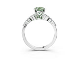 White gold Fancy Green Oval Cut Diamond Solitaire Ring with Side Stones and Four-Prong Setting_172
