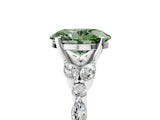 White gold Fancy Green Oval Cut Diamond Solitaire Ring with Side Stones and Four-Prong Setting_172