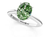 White gold Fancy Green Oval Cut Diamond Solitaire Ring with Six-Prong Setting and Classic Band_314