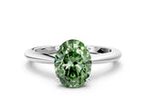 White gold Fancy Green Oval Cut Diamond Solitaire Ring with Six-Prong Setting and Classic Band_320
