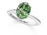 White gold Fancy Green Oval Cut Diamond Solitaire Ring with Six-Prong Setting and Classic Band_321