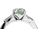White gold Fancy Green Oval  Cut Diamond Solitaire Ring with Tapered Baguette Accents and Four-Prong Setting_79