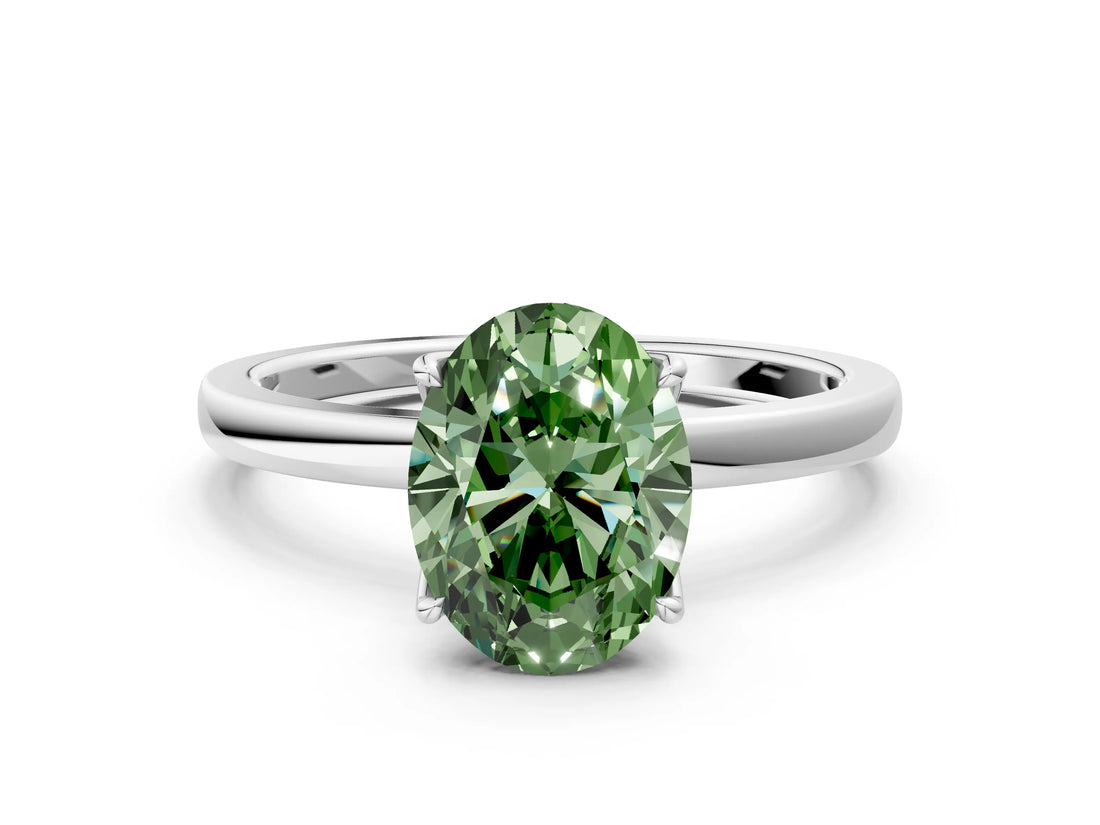 White gold Fancy Green Oval Cut Diamond Solitaire Ring with Thin Band and Prong Setting_18