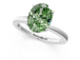 White gold Fancy Green Oval Cut Diamond Solitaire Ring with Thin Band and Prong Setting_19