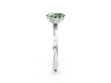 White gold Fancy Green Oval Cut Diamond Solitaire Ring with Thin Band and Prong Setting_20