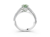 White gold Fancy Green Oval Cut Diamond Solitaire Ring with Three-Row Pavé Band and Four-Prong Setting_51