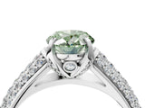 White gold Fancy Green Oval Cut Diamond Solitaire Ring with Three-Row Pavé Band and Four-Prong Setting_52