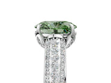 White gold Fancy Green Oval Cut Diamond Solitaire Ring with Three-Row Pavé Band and Four-Prong Setting_53