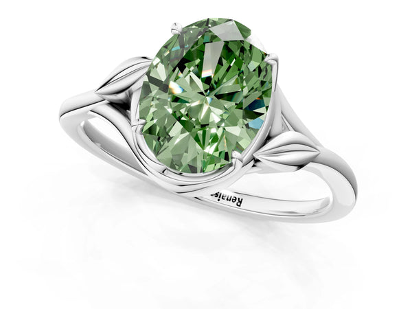 Platinum Oval Bypass Solitaire Engagement Ring Setting for Fancy Green Center with Leaf Shoulders