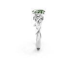 White gold Fancy Green Oval Cut Diamond Solitaire Ring with Twisted Band and Prong Setting_334