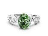 White gold Fancy Green Oval Cut Diamond Solitaire Ring with Twisted Band and Prong Setting_349