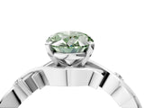 White gold Fancy Green Oval Cut Diamond Solitaire Ring with Twisted Band and Prong Setting_353