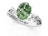 White gold Fancy Green Oval Cut Diamond Solitaire Ring with Twisted Band and Prong Setting_357