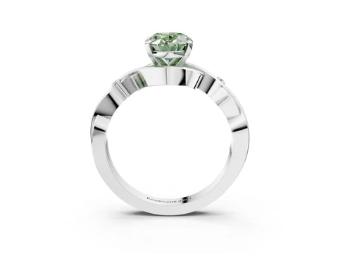 White gold Fancy Green Oval Cut Diamond Solitaire Ring with Twisted Band and Prong Setting_357