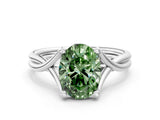 White gold Fancy Green Oval Cut Diamond Solitaire Twist Band Prong Setting Ring_91