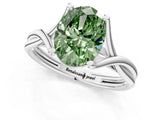 White gold Fancy Green Oval Cut Diamond Solitaire Twist Band Prong Setting Ring_92