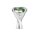 White gold Fancy Green Oval Cut Diamond Solitaire Twist Band Prong Setting Ring_96