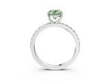 White gold Fancy Green Oval  Cut Diamond Solitaire with Pave Band and Four-Prong Setting 4