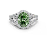 White gold Fancy Green Oval Cut Diamond Split Shank Halo Ring with Four-Prong Setting_70