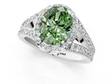 White gold Fancy Green Oval Cut Diamond Split Shank Halo Ring with Four-Prong Setting_71
