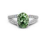 White gold Fancy Green Oval Cut Diamond Split Shank Pavé Engagement Ring with Four-Prong Setting_92
