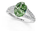 White gold Fancy Green Oval Cut Diamond Split Shank Pavé Engagement Ring with Four-Prong Setting_93