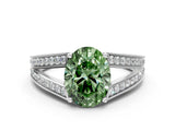 White gold Fancy Green Oval Cut Diamond Split Shank Ring with Pavé Band and Four-Prong Setting_44