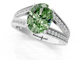 White gold Fancy Green Oval Cut Diamond Split Shank Ring with Pavé Band and Four-Prong Setting_45