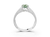 White gold Fancy Green Oval Cut Diamond Split Shank Ring with Pavé Band and Four-Prong Setting_47