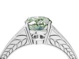 White gold Fancy Green Oval Cut Diamond Split Shank Ring with Pavé Band and Four-Prong Setting_48