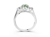 White gold Fancy Green Oval Cut Diamond Three-Stone Engagement Ring with Prong Setting and Pavé Band_3