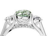 White gold Fancy Green Oval Cut Diamond Three-Stone Engagement Ring with Prong Setting and Pavé Band_4