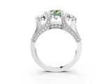 White gold Fancy Green Oval Cut Diamond Three-Stone Ring with Channel Set Band and Four-Prong Setting_64