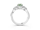 White gold Fancy Green Oval Cut Diamond Three-Stone Ring with Pear  Side Stones and Prong Setting_174
