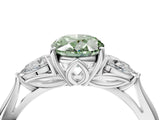 White gold Fancy Green Oval Cut Diamond Three-Stone Ring with Pear  Side Stones and Prong Setting_174