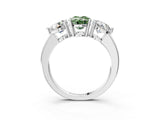 White gold Fancy Green Oval Cut Diamond Three-Stone Ring with Prong Setting and Classic Band_119